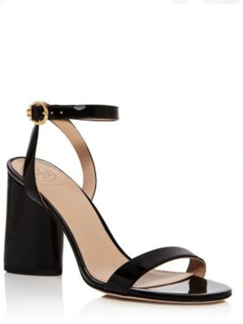 Tory Burch Elizabeth Black Patent Leather Ankle Wrap Triangle Block Heel Sandal
